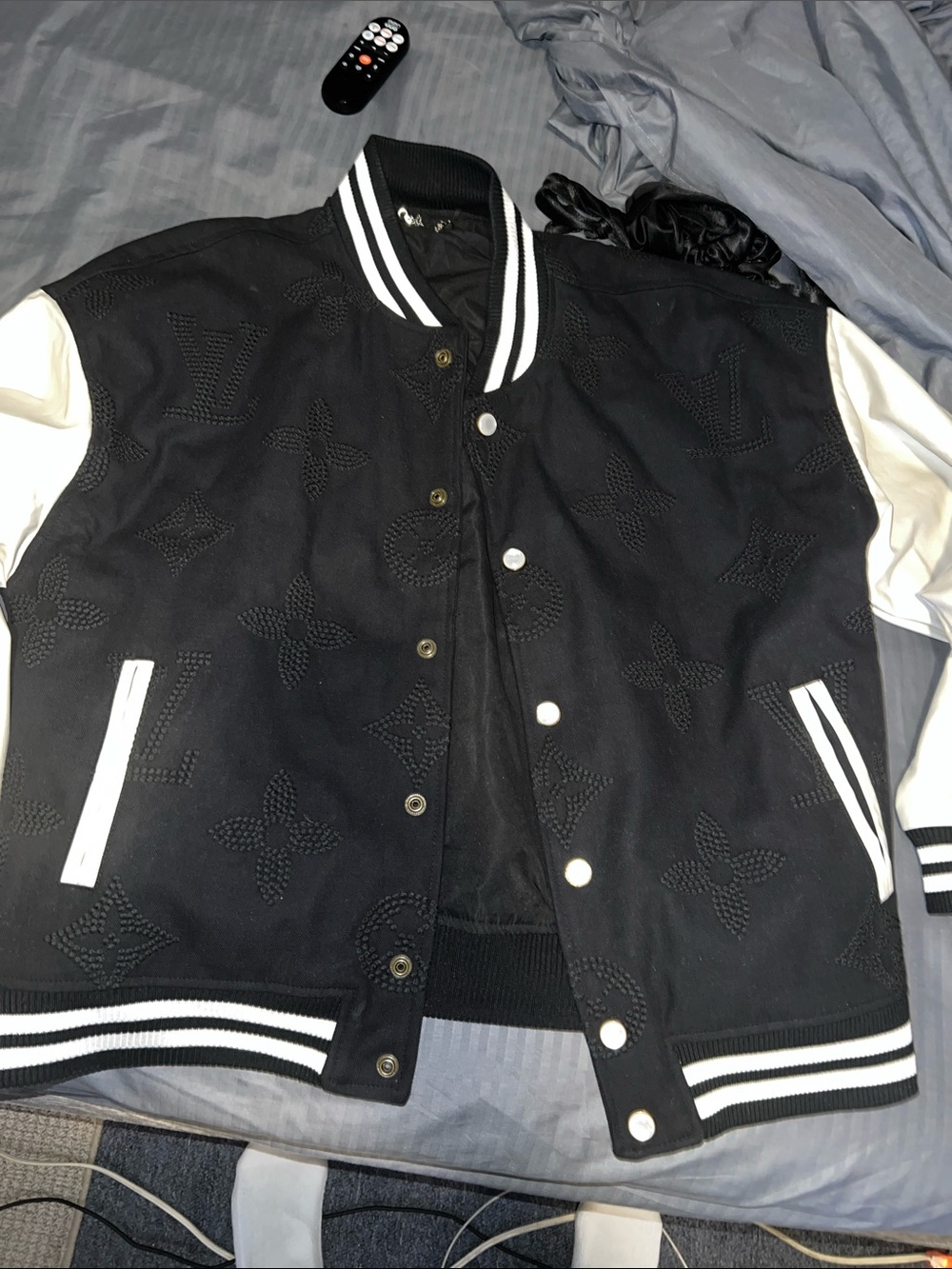 Louis Vuitton Black & White Varsity Jacket with Monogram Detail